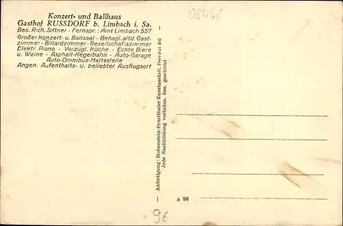 Ak Rußdorf Limbach Oberfrohna Sachsen, Konzert und Ballhaus Gasthof Russdorf, Innenansicht