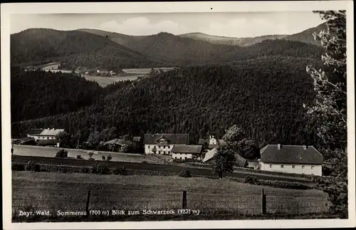 Ak Sommerau Lohberg im Bayerischen Wald, Blick vom Fremdenheim Huber, Schwarzeck