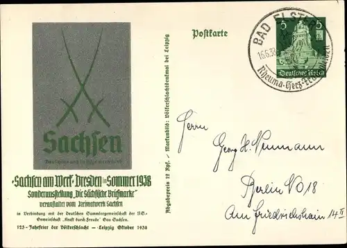 Ak Dresden Zentrum Altstadt, Sachsen am Werk 1938, Sonderausstelllung Die Sächsische Briefmarke