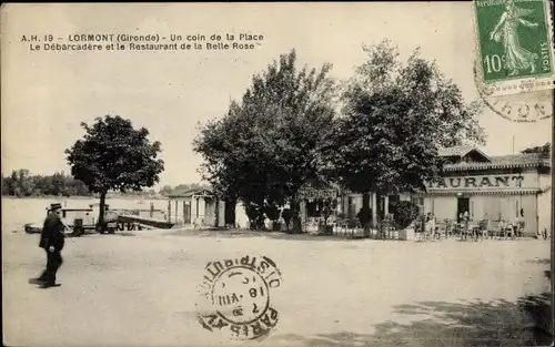 Ak Lormont Gironde, Un coin de la Place, Le Debarcadere et le Restaurant de la Belle Rose