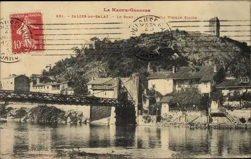 Ak Salies du Salat Haute Garonne, Le Pont, La vieille Eglise