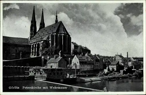 Ak Biesnitz Görlitz in der Lausitz, Peterskirche mit Wehrmauer