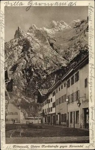 Ak Mittenwald in Oberbayern, Untere Marktstraße, Karwendel