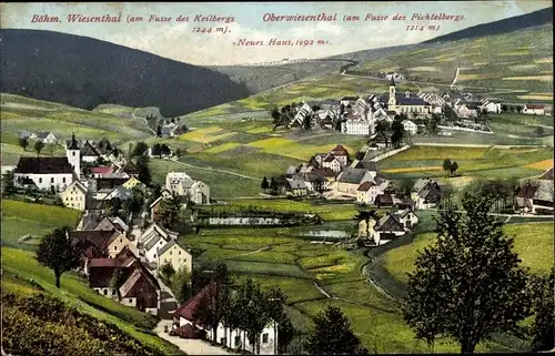 Ak Oberwiesenthal im Erzgebirge, Böhmisch Wiesenthal, Blick auf den Ort