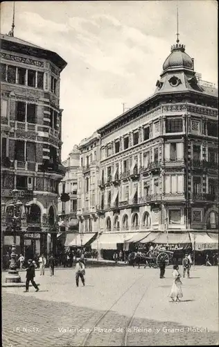 Ak Valencia Stadt Spanien, Plaza de la Reine,Grand Hotel