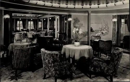 Ak HAPAG Dampfer Caribia, Doppelschraubenmotorschiff, Gesellschaftszimmer, Teepavillon