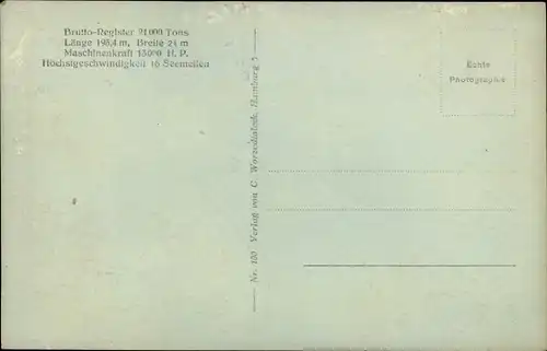 Ak Hapag Dampfer Hamburg, Doppelschraubendampfer