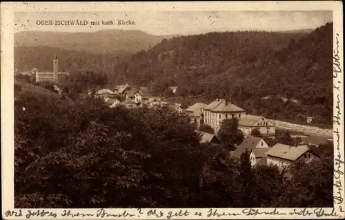 Ak Dubí Eichwald Region Aussig, Gesamtansicht, Kath Kirche