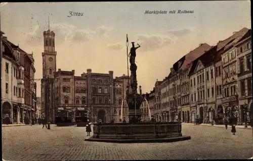 Ak Zittau in Sachsen, Marktplatz, Rathaus