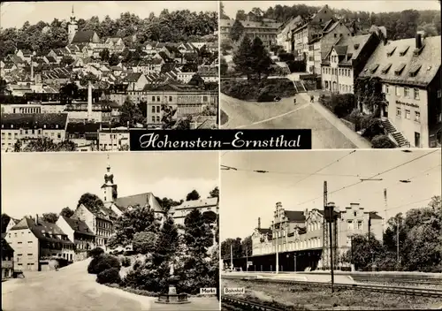 Ak Hohenstein Ernstthal in Sachsen, Stadtbild, Bahnhof, Markt