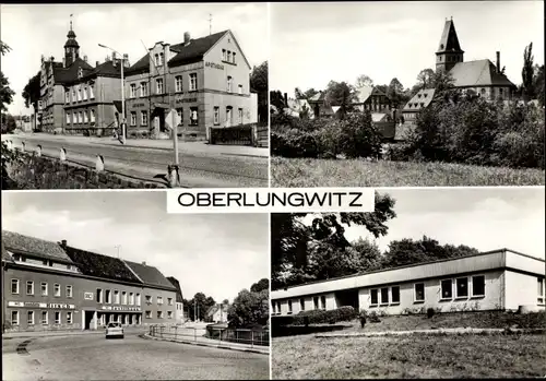 Ak Oberlungwitz in Sachsen, Kirche, Gasthof, Bungalow, Apotheke