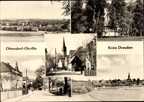 Ak Ottendorf Okrilla Sachsen, Totale, Dorfpartie, Kirche, Teilansicht