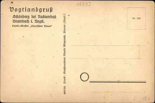 Ak Schönberg Bad Brambach im Vogtland, Hotel Cafe Deutsches Haus