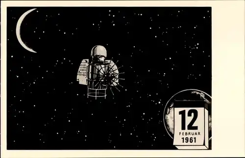 Ak Sonde wird von einem Sputnik auf den Weg zur Venus gebracht 12 02 1961, Raumfahrt