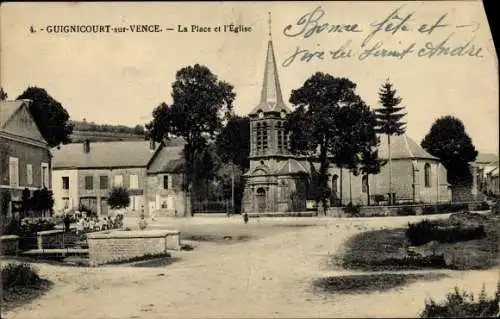 Ak Guignicourt sur Vence Ardennes, Kirche, Marktplatz