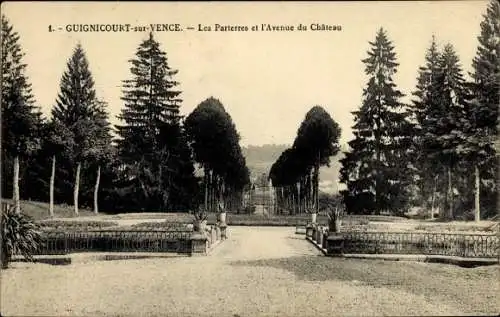 Ak Guignicourt sur Vence Ardennes, Les Parterres et l'Avenue du Château