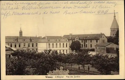 Ak Wassy Haute Marne, L'Hôpital, Vue des Jardins