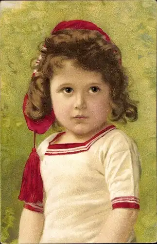 Ak Portrait von einem Kind mit brauen Locken, rote Mütze, Meissner und Buch 2556