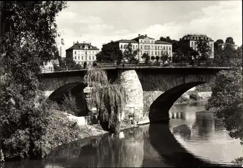 Ak Zschopau im Erzgebirge Sachsen, Blick auf die erweiterte Oberschule, Brücke