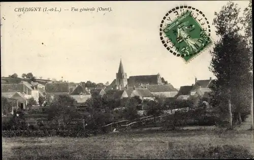 Ak Chédigny Indre et Loire, Teilansicht mit Kirche
