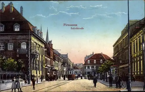Ak Pirmasens am Pfälzerwald, Schlossstraße, Straßenbahn