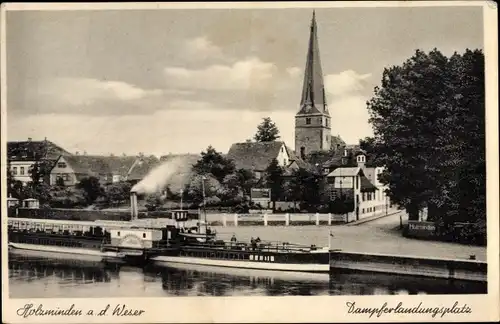 Ak Holzminden an der Weser, Dampferlandungsplatz, Kirche