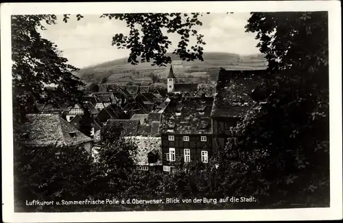 Ak Polle an der Weser, Blick von der Burg auf die Stadt