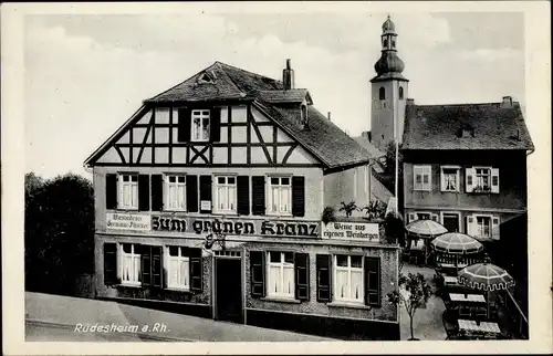 Ak Rüdesheim am Rhein, Gasthaus zum grünen Kranz