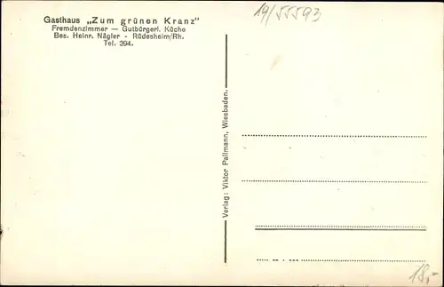 Ak Rüdesheim am Rhein, Gasthaus zum grünen Kranz