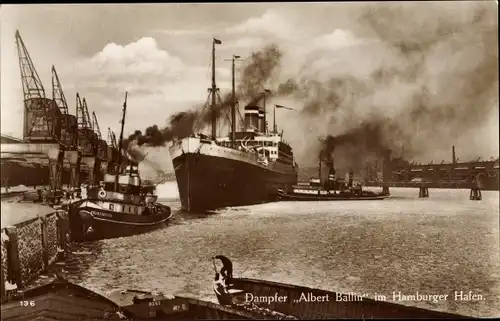 Ak Hamburg Mitte Altstadt, Dampfschiff Albert Ballin im Hafen, HAPAG