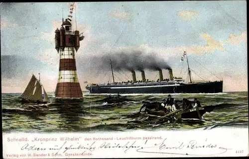 Ak Schnelldampfer Kronprinz Wilhelm, Norddeutscher Lloyd, Roter Sand Leuchtturm