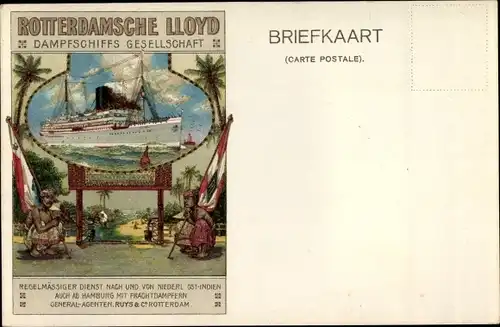 Litho Dampfschiff, Rotterdamsche Lloyd, KRL, Inder