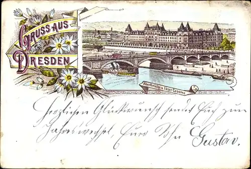 Litho Dresden Zentrum Altstadt, Albertbrücke, Jägerkaserne