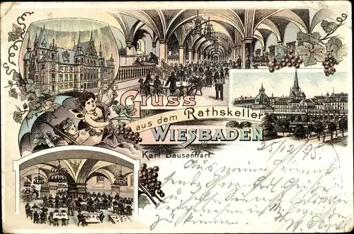 Vorläufer Litho Wiesbaden in Hessen, Ratskeller, Innenansicht, 1895