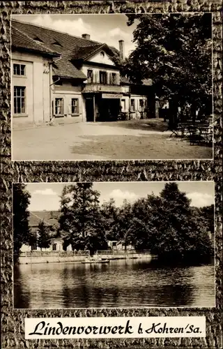 Ak Lindenvorwerk Kohren Sahlis in Sachsen, Gasthaus, Wasserpartie