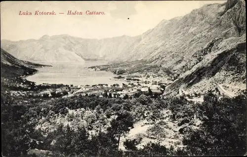 Ak Kotor Cattaro Montenegro, Gesamtansicht, Hafen