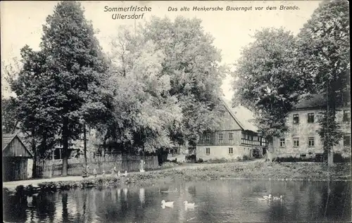 Ak Ullersdorf Radeberg, Henkersches Bauerngut vor dem Brande