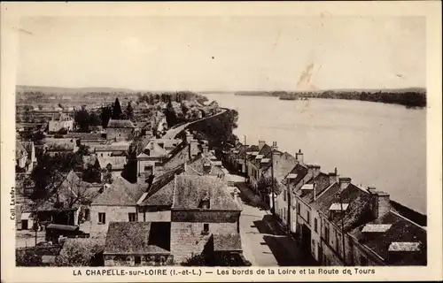 Ak La Chapelle sur Loire Indre et Loire, Les bords de la Loire et la Route de Tours