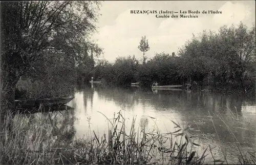 Ak Buzançais Indre, Les bords, coulee des marchies