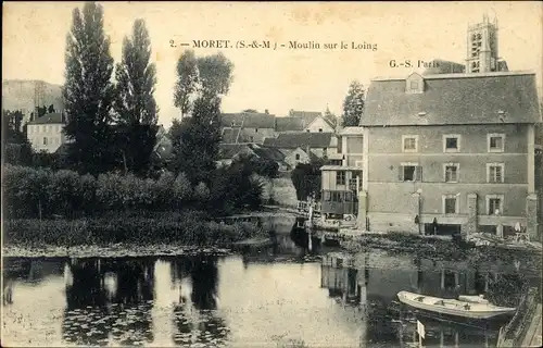 Ak Moret sur Loing Seine et Marne, Moulin sur le Loing