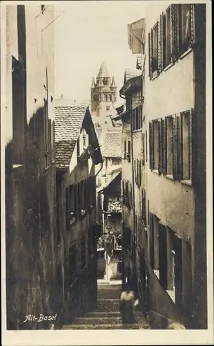 Ak Bâle Basel Stadt Schweiz, Rathausturm, Gasse