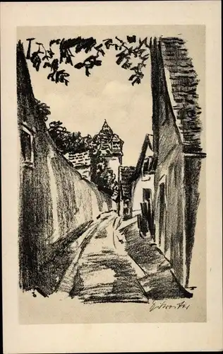 Künstler Ak Dikreiter, H, Sulzfeld am Main im Kreis Kitzingen, Stadtmauer