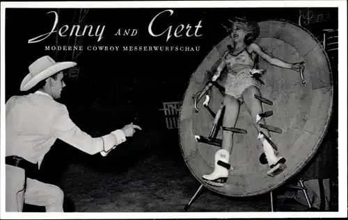 Ak Jenny and Gert, Moderne Cowboy Messerwurfschau