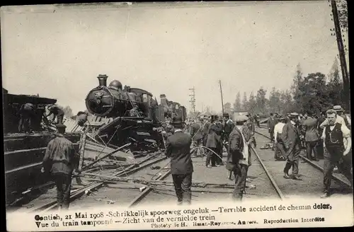 Ak Contich Kontich Flandern Antwerpen, Eisenbahnunglück 21 Mai 1908