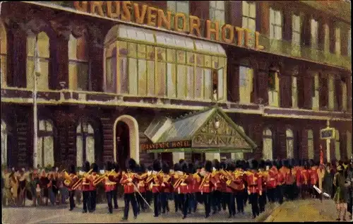 Ak London City England, Band and company of His Majesty's guards, Grosvenor Hotel