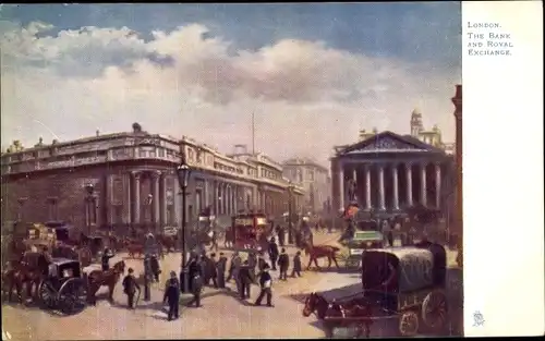 Künstler Ak London City England, The bank and Royal Exchange