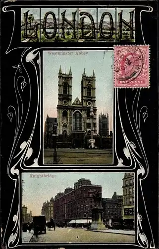 Jugendstil Passepartout Ak London City England, Westminster Abbey, Knightbridge