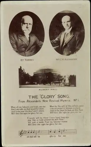 Lied Ak London City England, The Glory Song, Dr Torrey, C M Alexander, Albert Hall