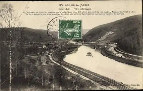 Ak Deville Vallee de la Meuse Ardennes, Vue generale, Flusspartie, Berge, Wald