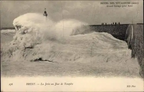 Ak Brest Finistère, La Jetée un Jour de Tempête